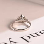 Solid Gold Heart Moissanite Engagement Ring with Trapezoid Accent