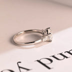 Solid Gold Heart Moissanite Engagement Ring with Trapezoid Accent