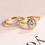 Solid Gold Floral Halo Oval Moissanite Wedding Band Set, Bridal Sets