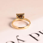 Solid Gold East to West Brown Emerald Cut Moissanite Engagement Ring, Promise Ring for Her