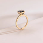 Solid Gold Asscher Cut Moissanite Engagement Ring, Minimalist Ring, Gift for Her