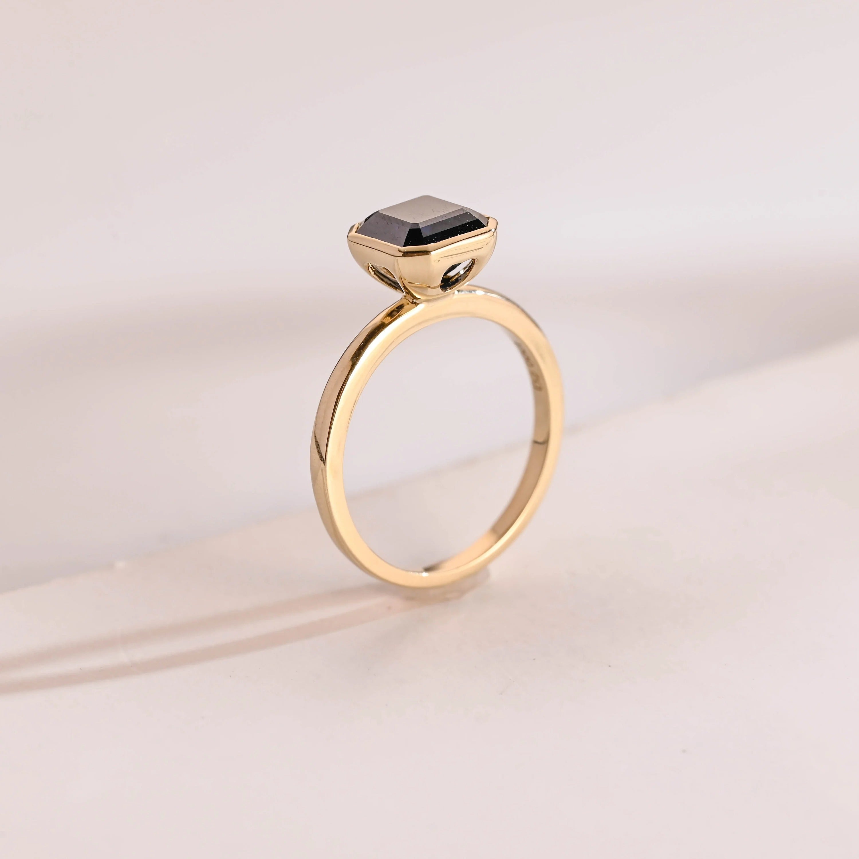Solid Gold Asscher Cut Moissanite Engagement Ring, Minimalist Ring, Gift for Her