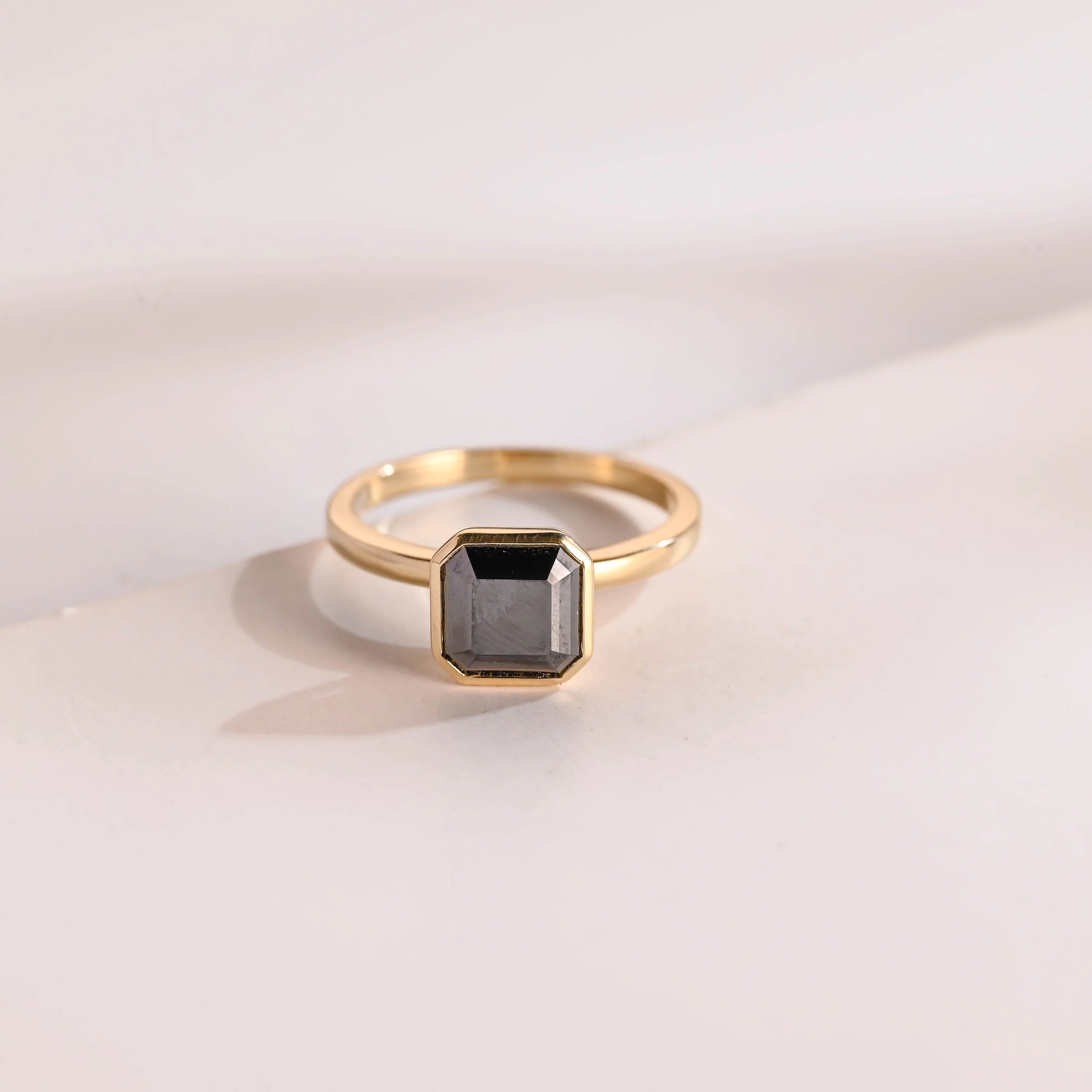 Solid Gold Asscher Cut Moissanite Engagement Ring, Minimalist Ring, Gift for Her Main image