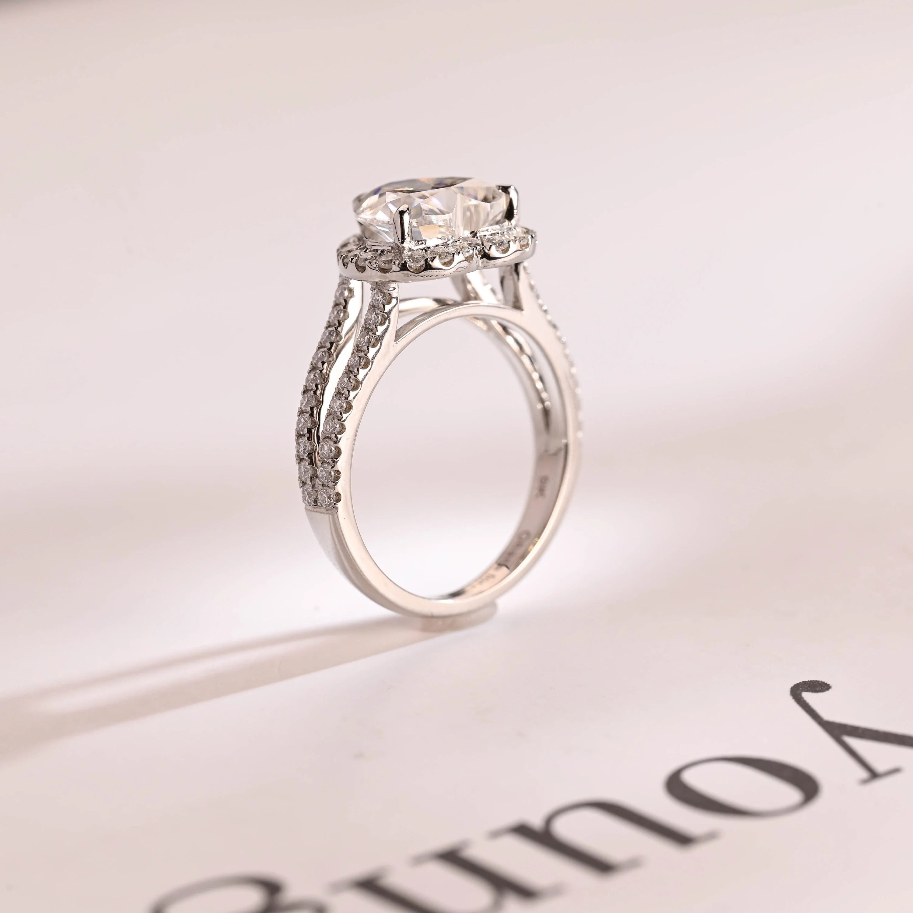 Solid Gold Split Shank Halo & Half Pave Heart Cut Moissanite Engagement Ring