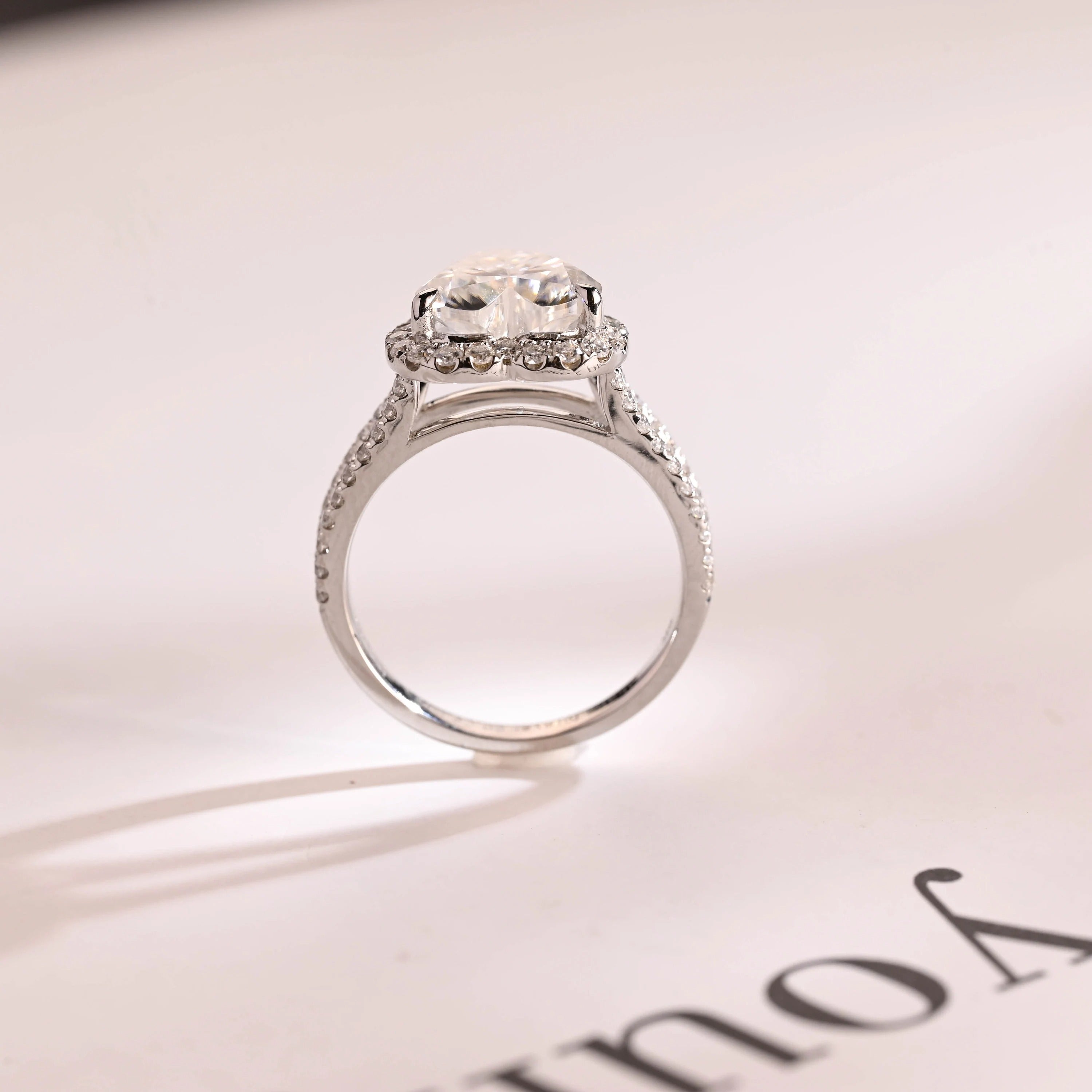 Solid Gold Split Shank Halo & Half Pave Heart Cut Moissanite Engagement Ring