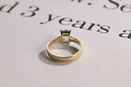 Solid Gold Satin 4mm Band Emerald Cut Moissanite Engagement Ring, Handmade Promise Ring