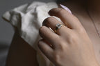 Solid Gold Satin 4mm Band Emerald Cut Moissanite Engagement Ring, Handmade Promise Ring