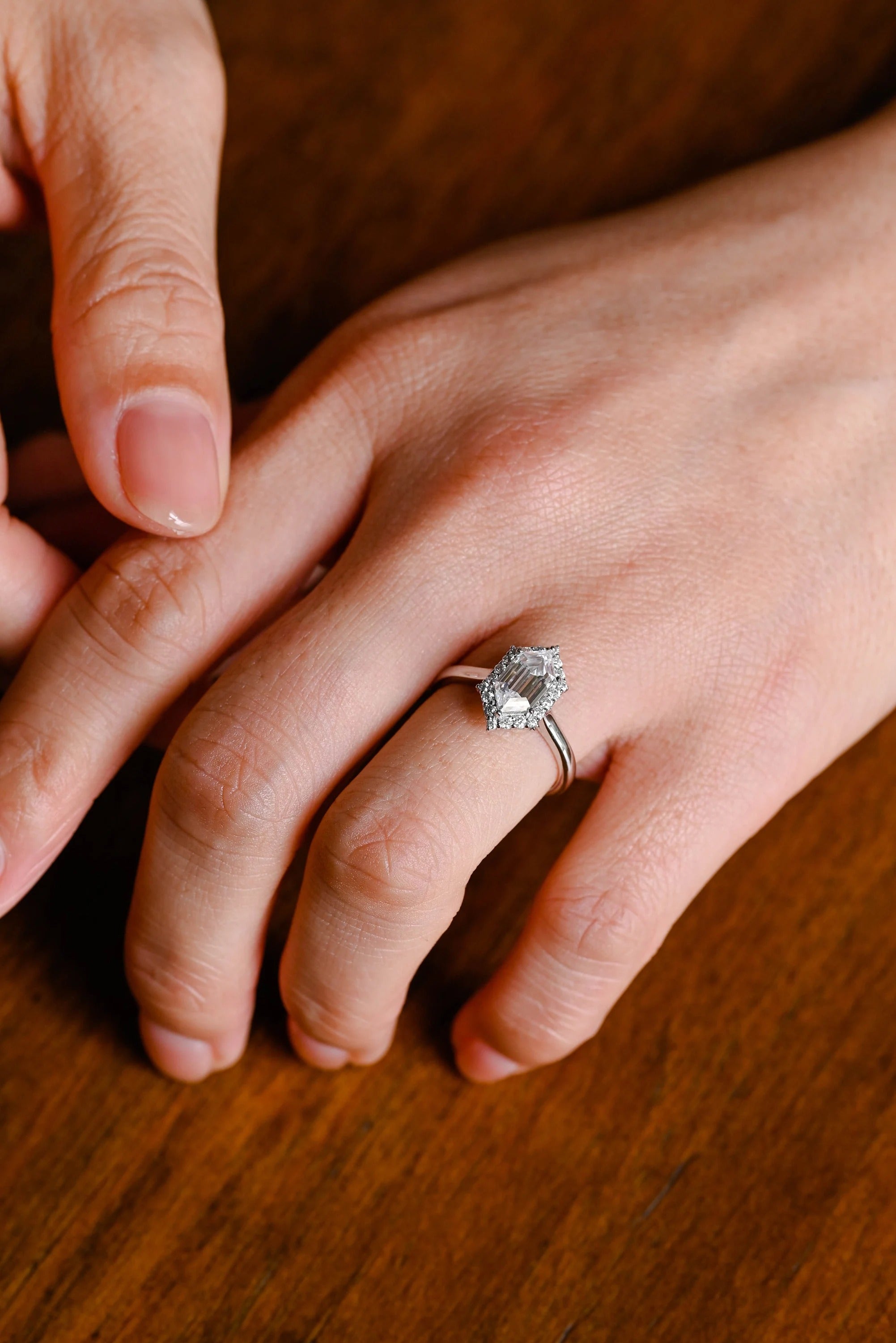 Solid Gold Halo Dutch Marquise Moissanite Engagement Ring, Promise Ring