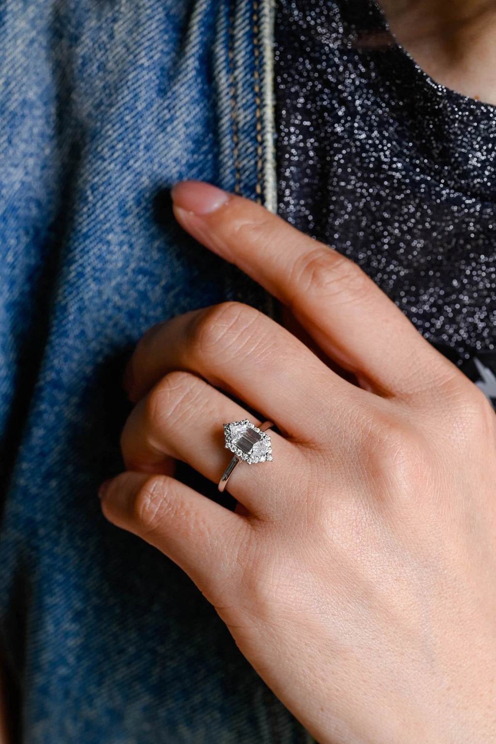 Solid Gold Halo Dutch Marquise Moissanite Engagement Ring, Promise Ring