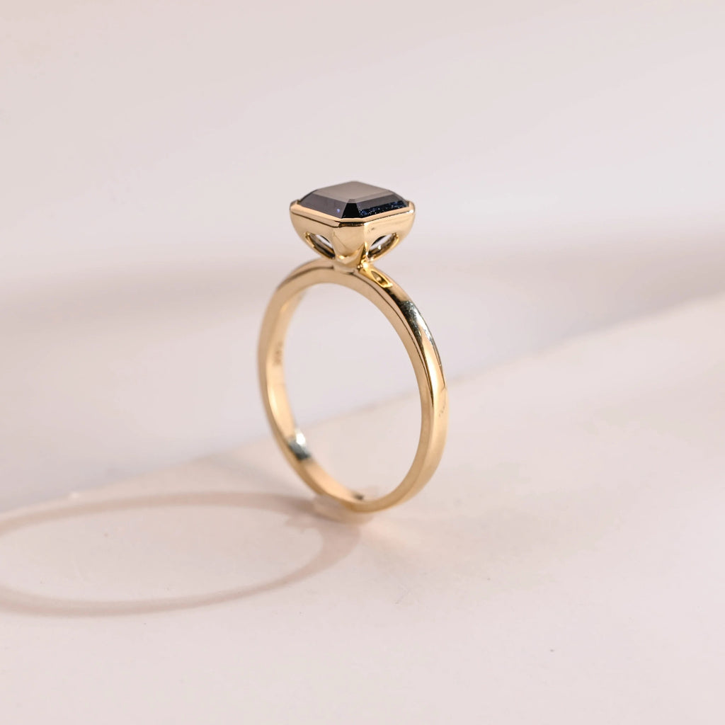 Solid Gold Asscher Cut Moissanite Engagement Ring, Minimalist Ring, Gift for Her