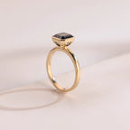 Solid Gold Asscher Cut Moissanite Engagement Ring, Minimalist Ring, Gift for Her