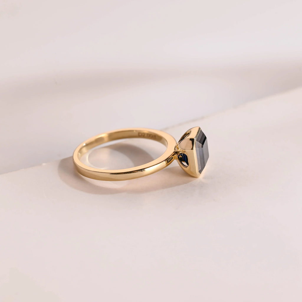 Solid Gold Asscher Cut Moissanite Engagement Ring, Minimalist Ring, Gift for Her