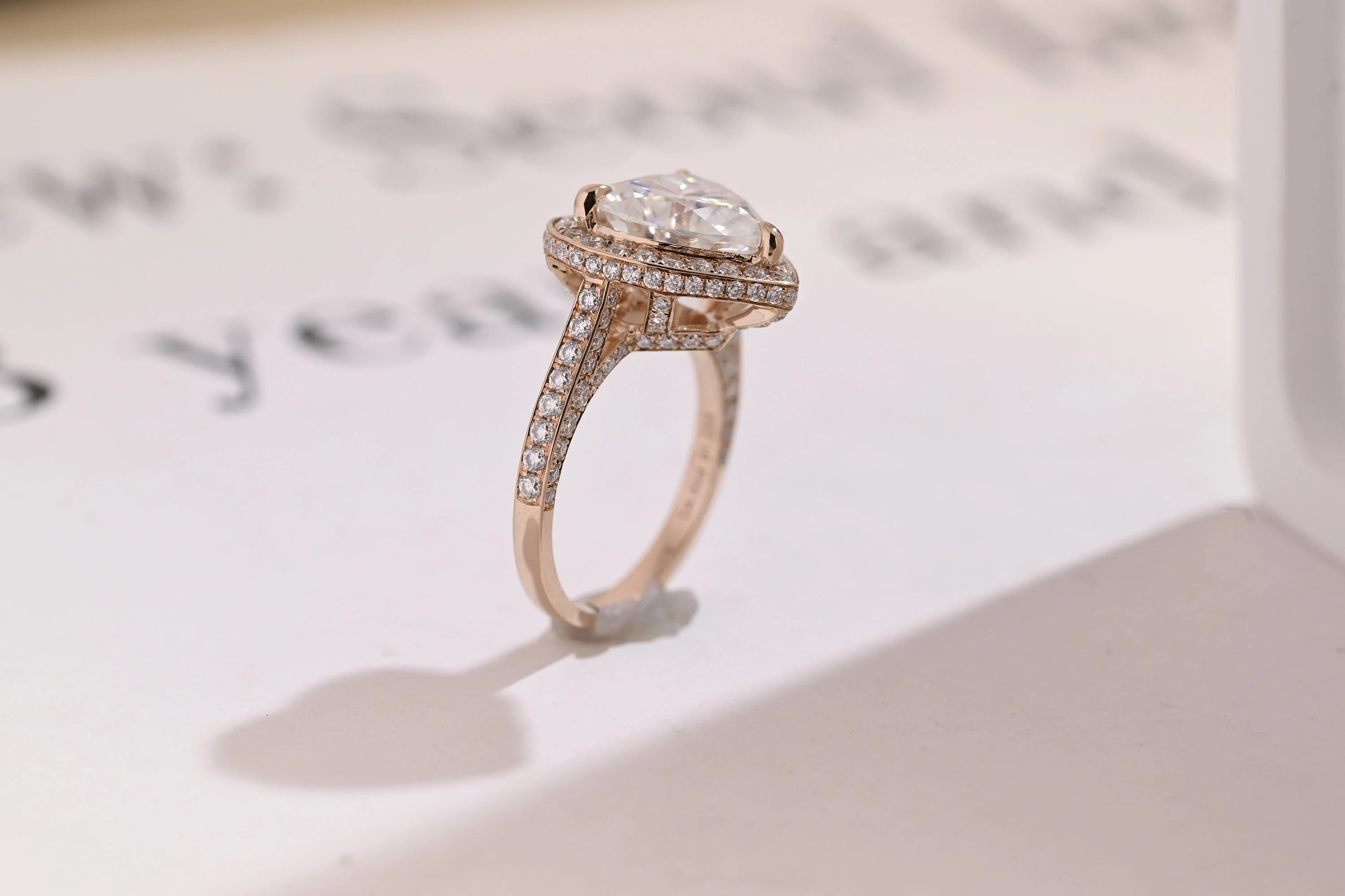 Solid Gold Halo Heart Cut Moissanite Engagement Ring