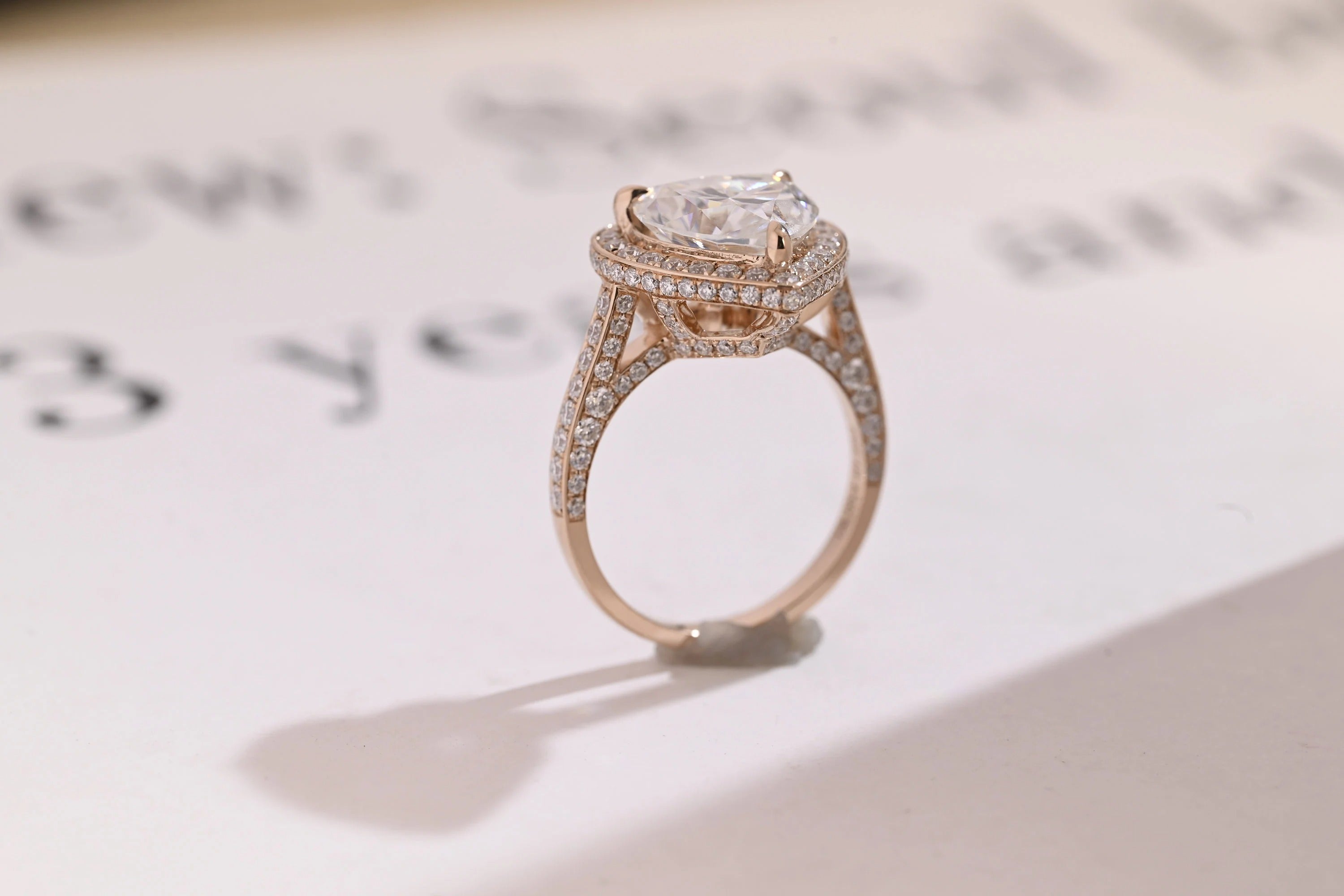 Solid Gold Halo Heart Cut Moissanite Engagement Ring