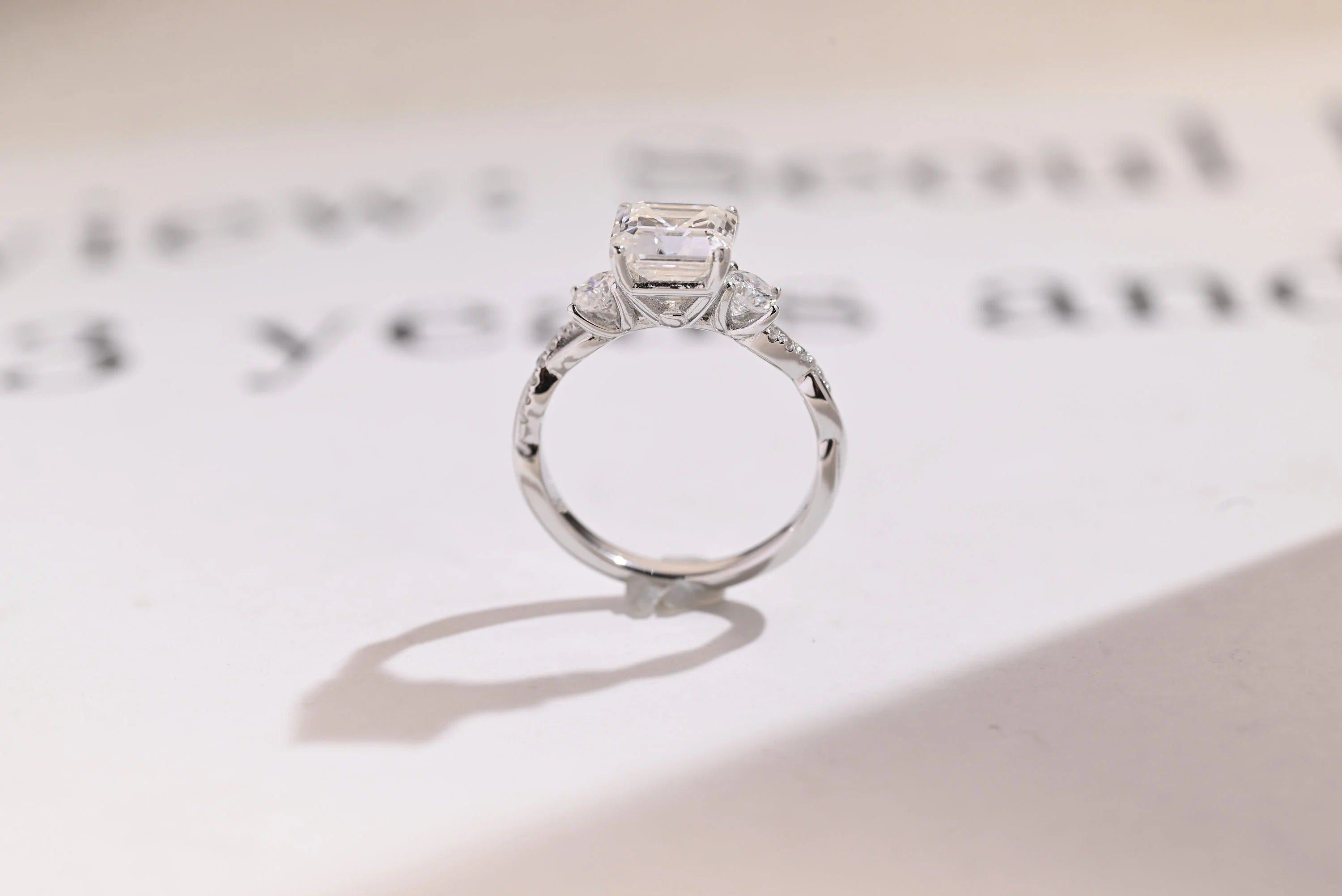 Solid Gold Asscher Cut Moissanite Engagement Ring, Gift for Her,