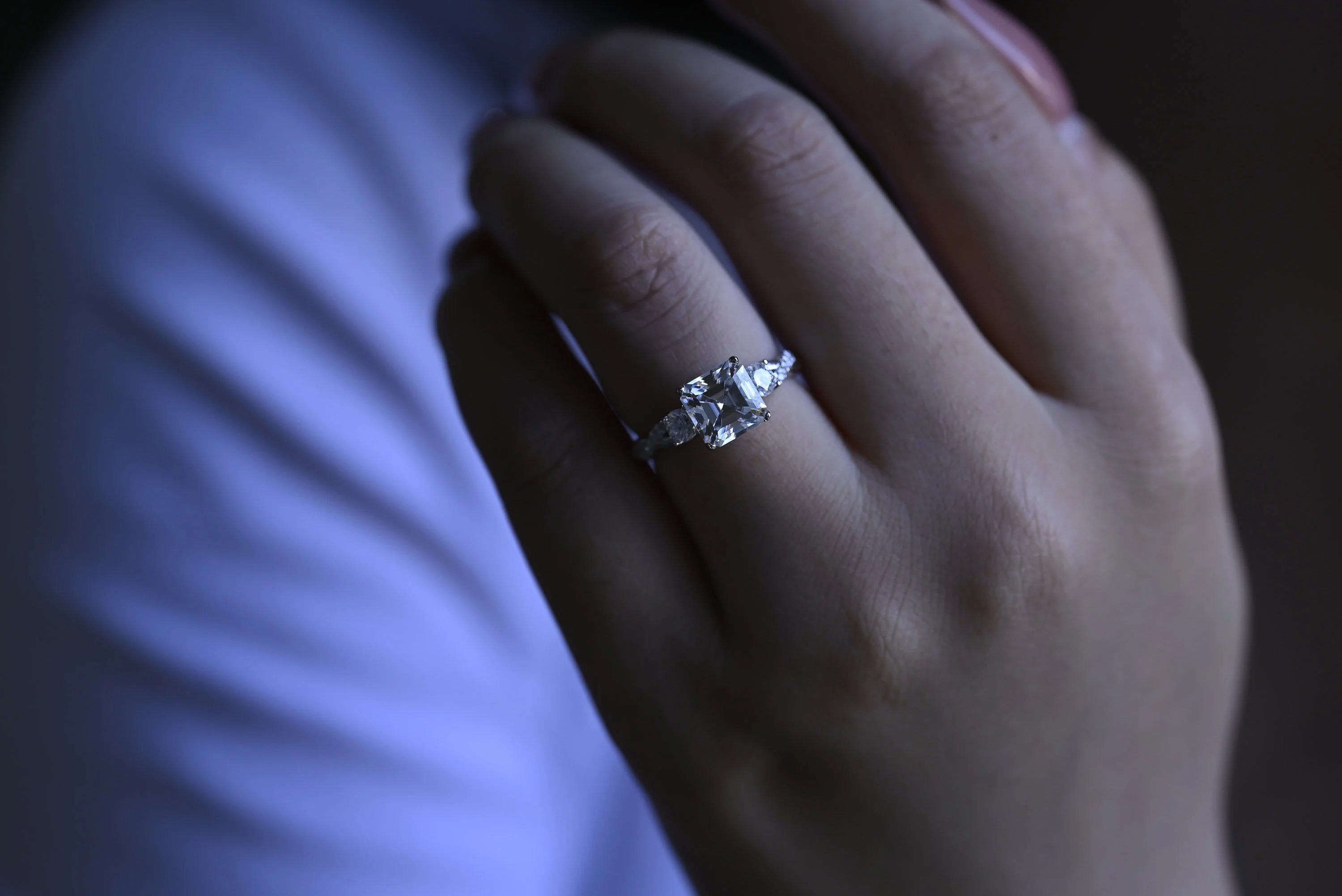 Solid Gold Asscher Cut Moissanite Engagement Ring, Gift for Her,