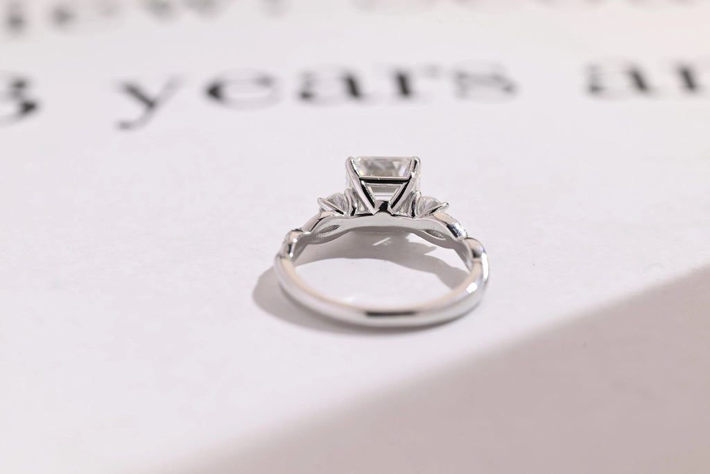Solid Gold Asscher Cut Moissanite Engagement Ring, Gift for Her,