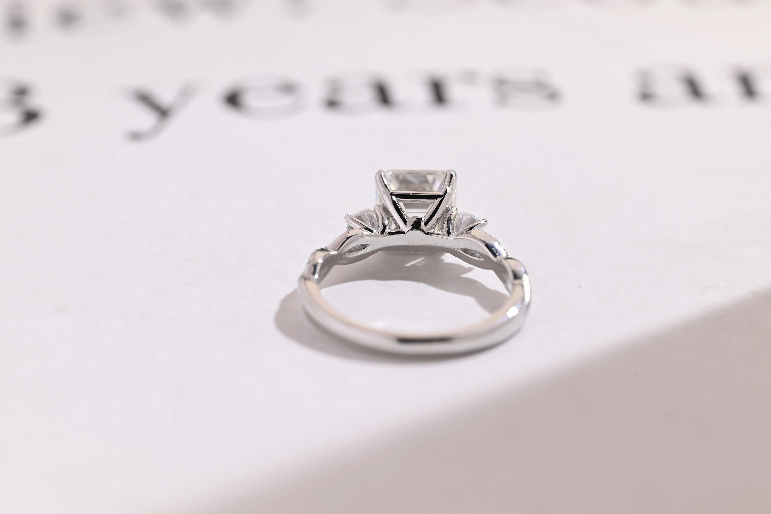 Solid Gold Asscher Cut Moissanite Engagement Ring, Gift for Her,