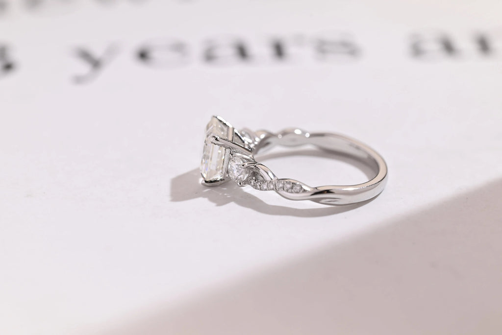 Solid Gold Asscher Cut Moissanite Engagement Ring, Gift for Her,