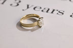 Solid Gold Satin 4mm Band Emerald Cut Moissanite Engagement Ring, Handmade Promise Ring
