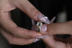 Solid Gold Satin 4mm Band Emerald Cut Moissanite Engagement Ring, Handmade Promise Ring