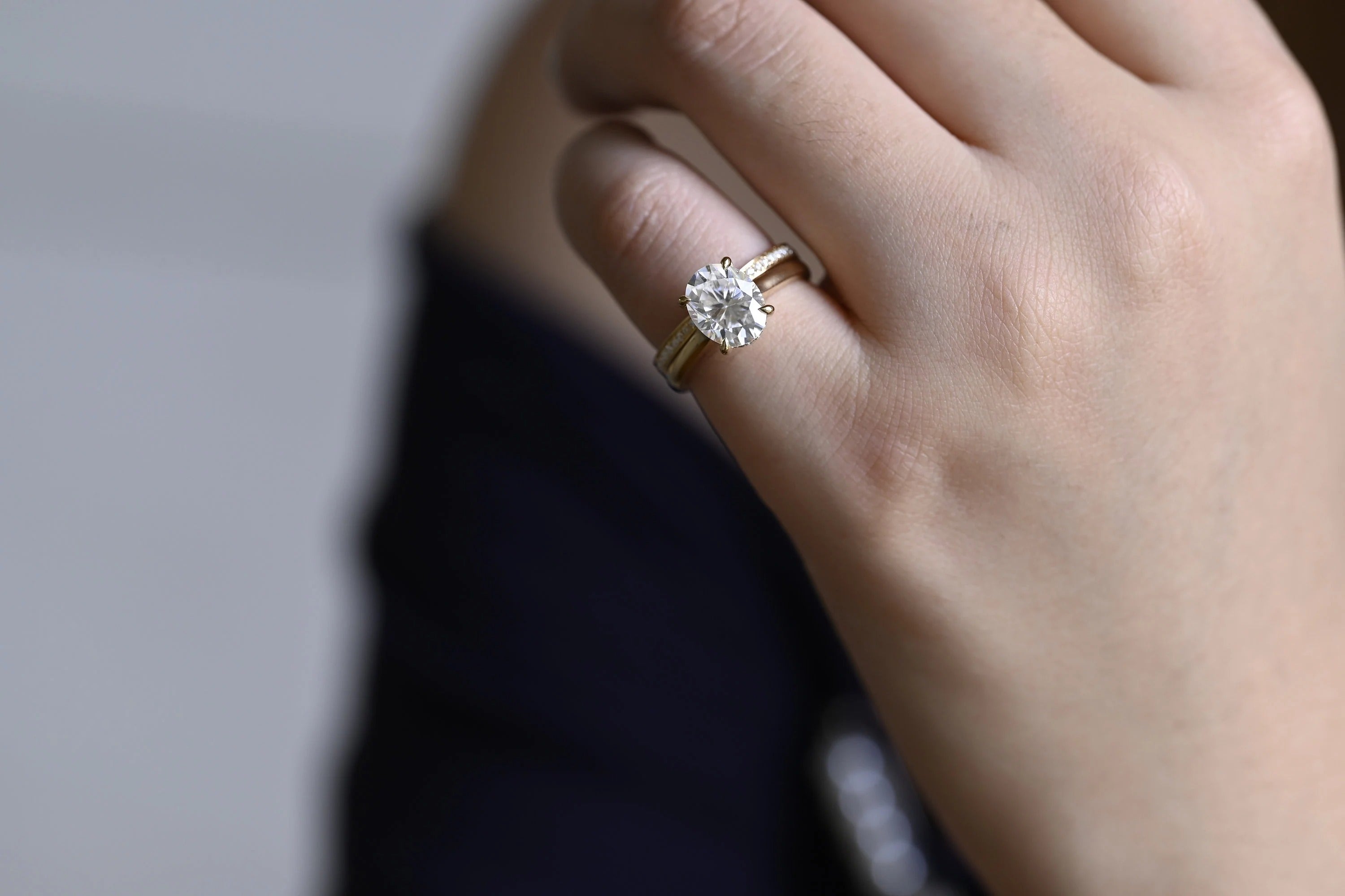 Solid Gold Oval Cut Moissanite Engagement Ring and Wedding Band Set, Gift for Her
