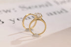 Solid Gold Oval Cut Moissanite Engagement Ring and Wedding Band Set, Gift for Her