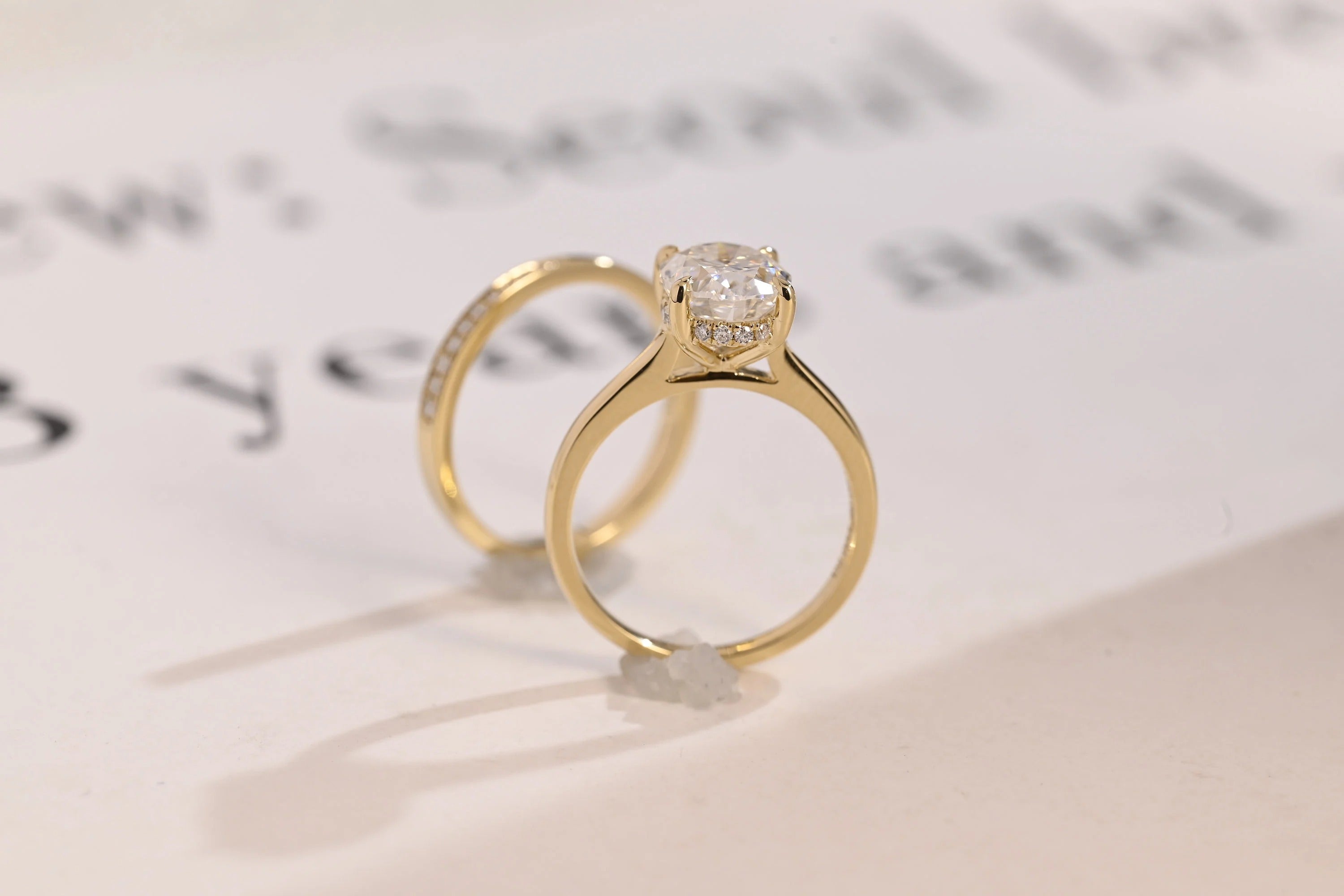 Solid Gold Oval Cut Moissanite Engagement Ring and Wedding Band Set, Gift for Her