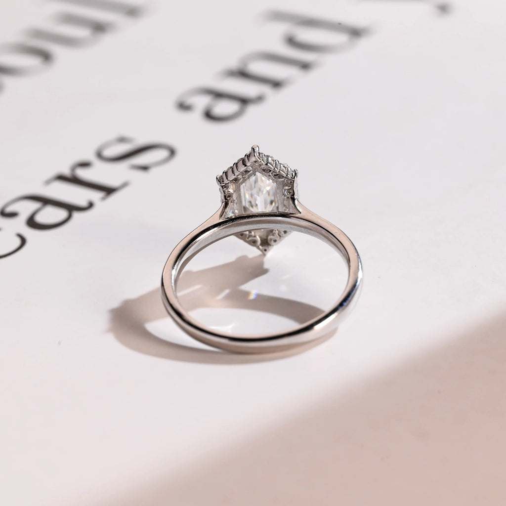 Solid Gold Halo Dutch Marquise Moissanite Engagement Ring, Promise Ring