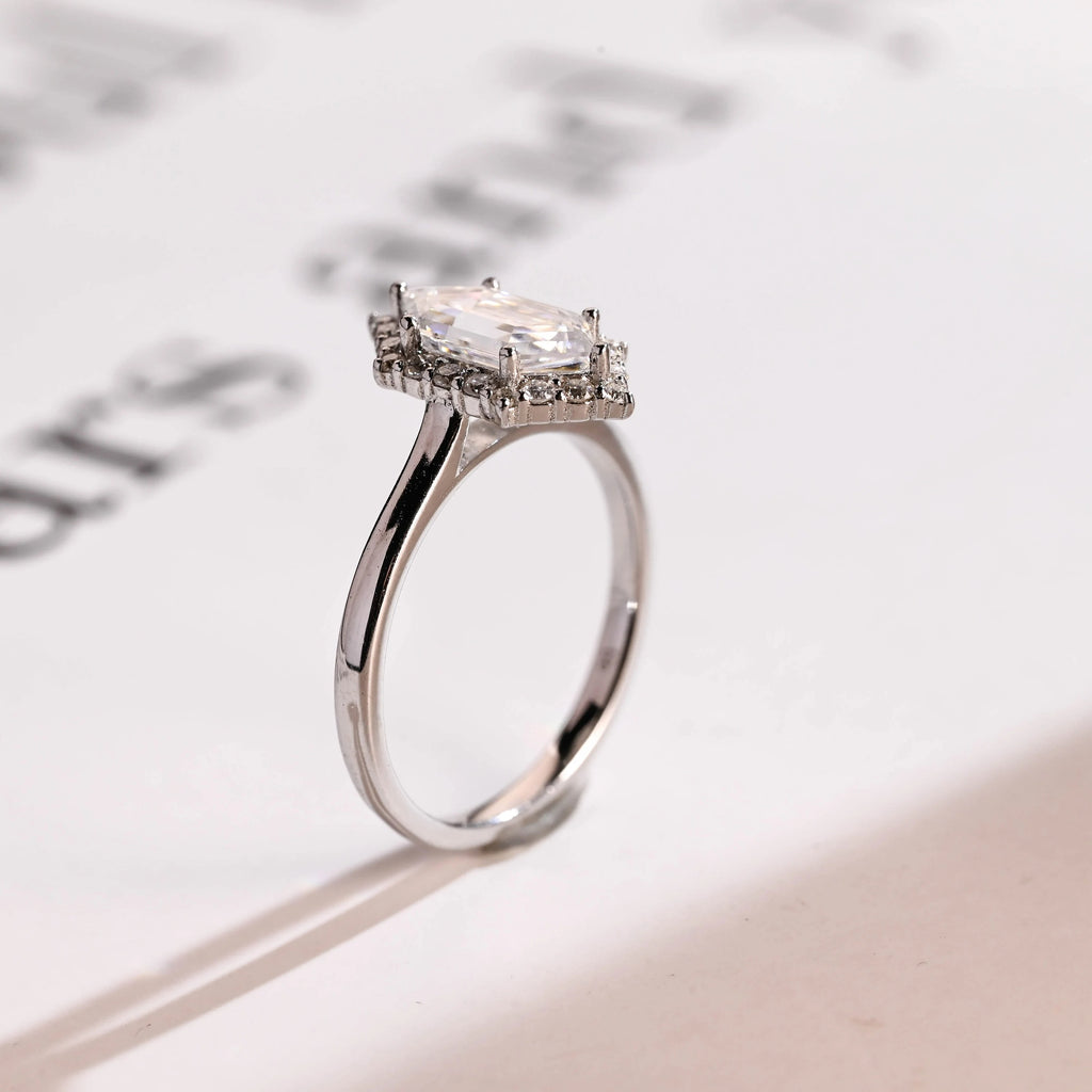 Solid Gold Halo Dutch Marquise Moissanite Engagement Ring, Promise Ring