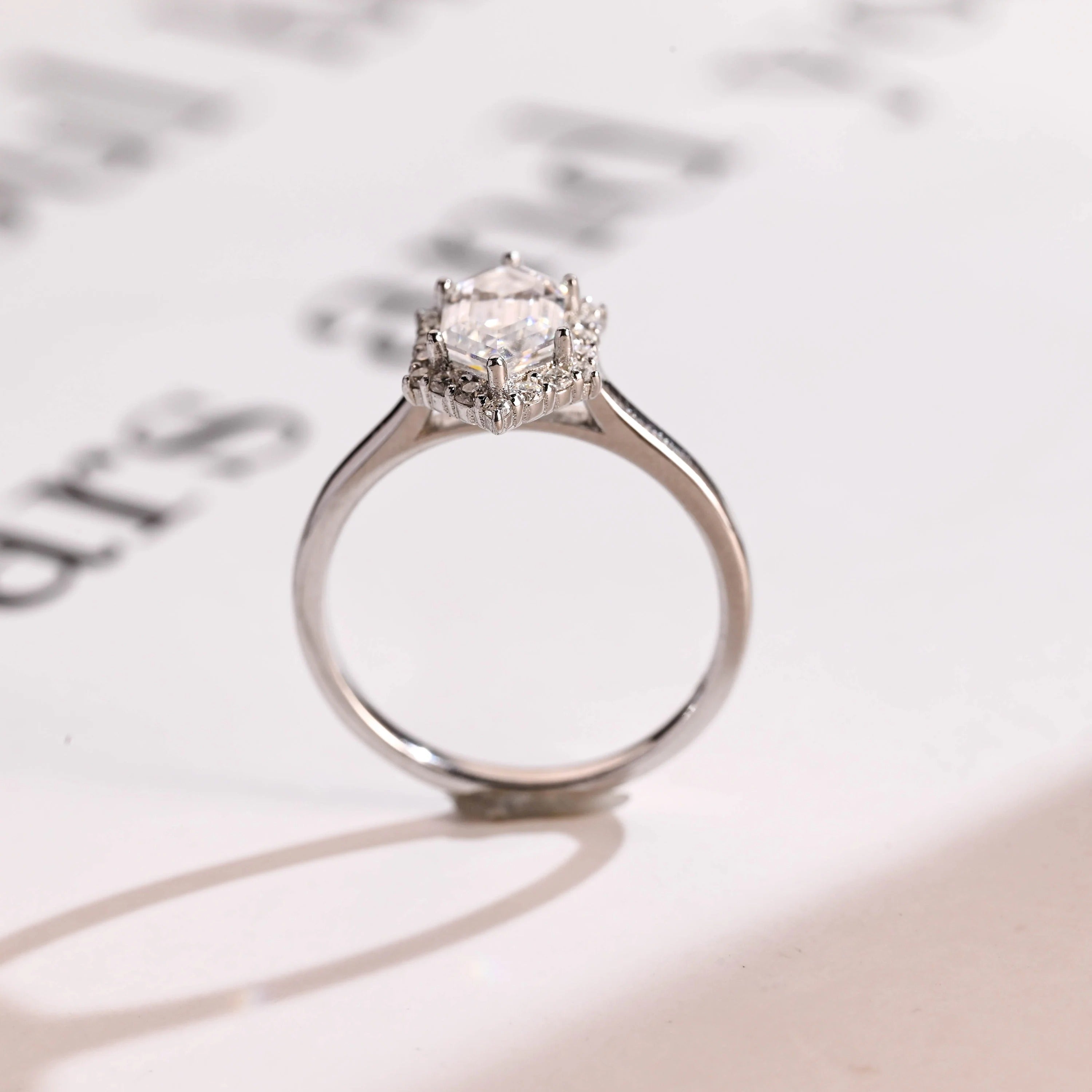 Solid Gold Halo Dutch Marquise Moissanite Engagement Ring, Promise Ring