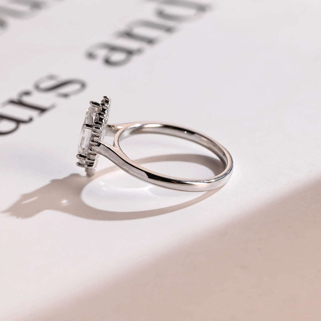 Solid Gold Halo Dutch Marquise Moissanite Engagement Ring, Promise Ring