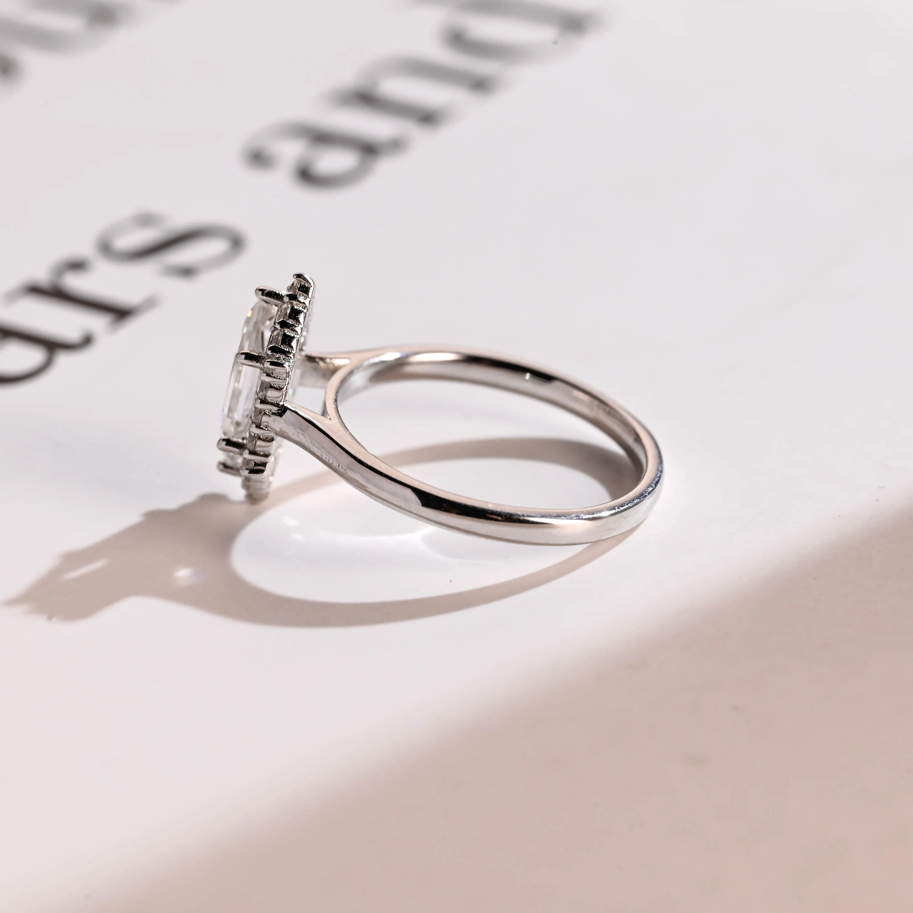 Solid Gold Halo Dutch Marquise Moissanite Engagement Ring, Promise Ring