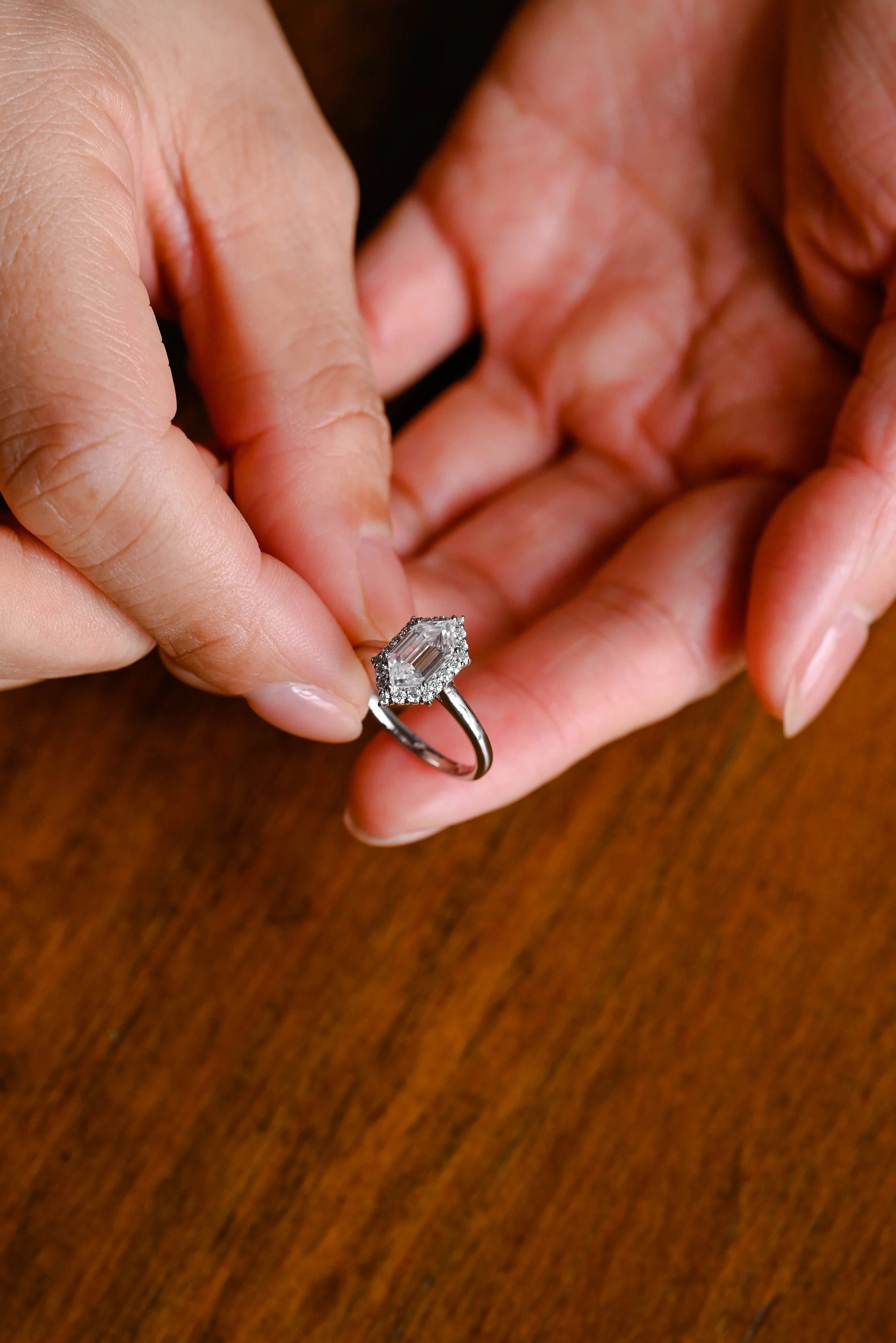 Solid Gold Halo Dutch Marquise Moissanite Engagement Ring, Promise Ring