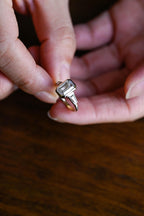 Elongated Emerald Cut Diamond Engagement Ring, Solid Gold Diamond Bezel Three Stone Ring, Anniversary Gift