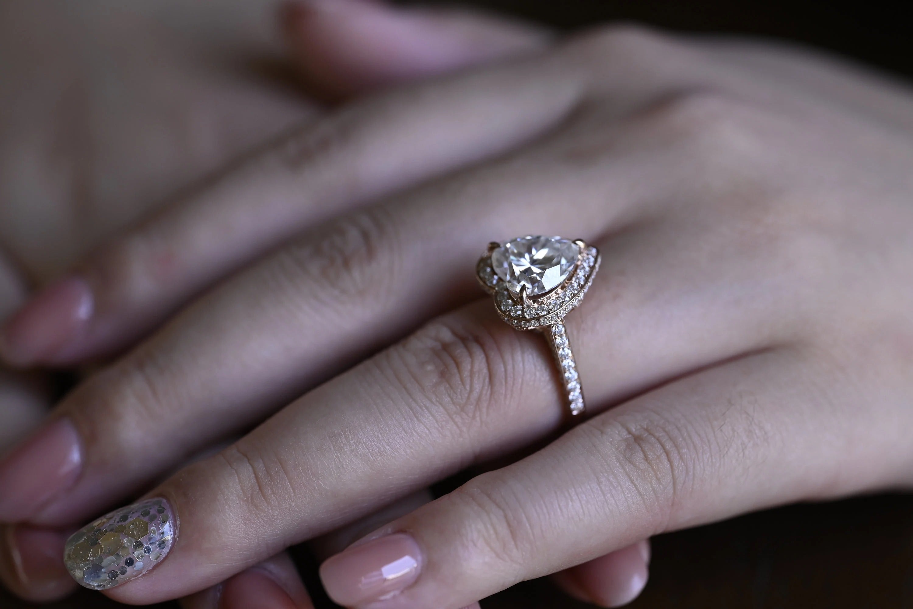 Solid Gold Halo Heart Cut Moissanite Engagement Ring