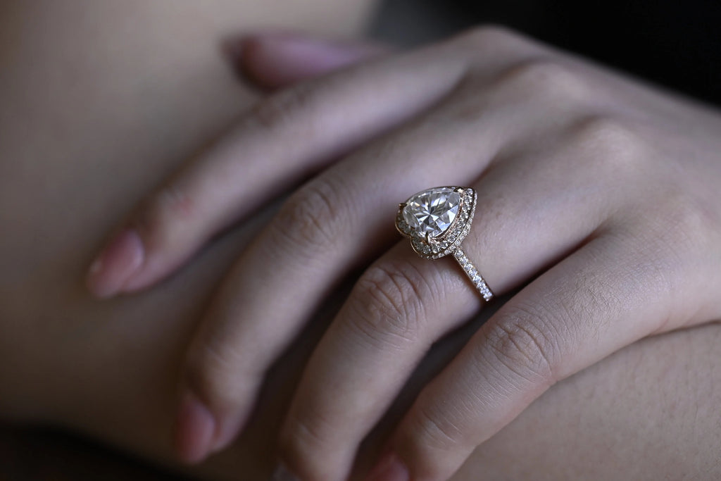 Solid Gold Halo Heart Cut Moissanite Engagement Ring