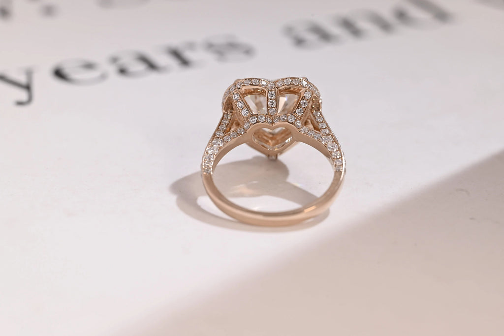 Solid Gold Halo Heart Cut Moissanite Engagement Ring