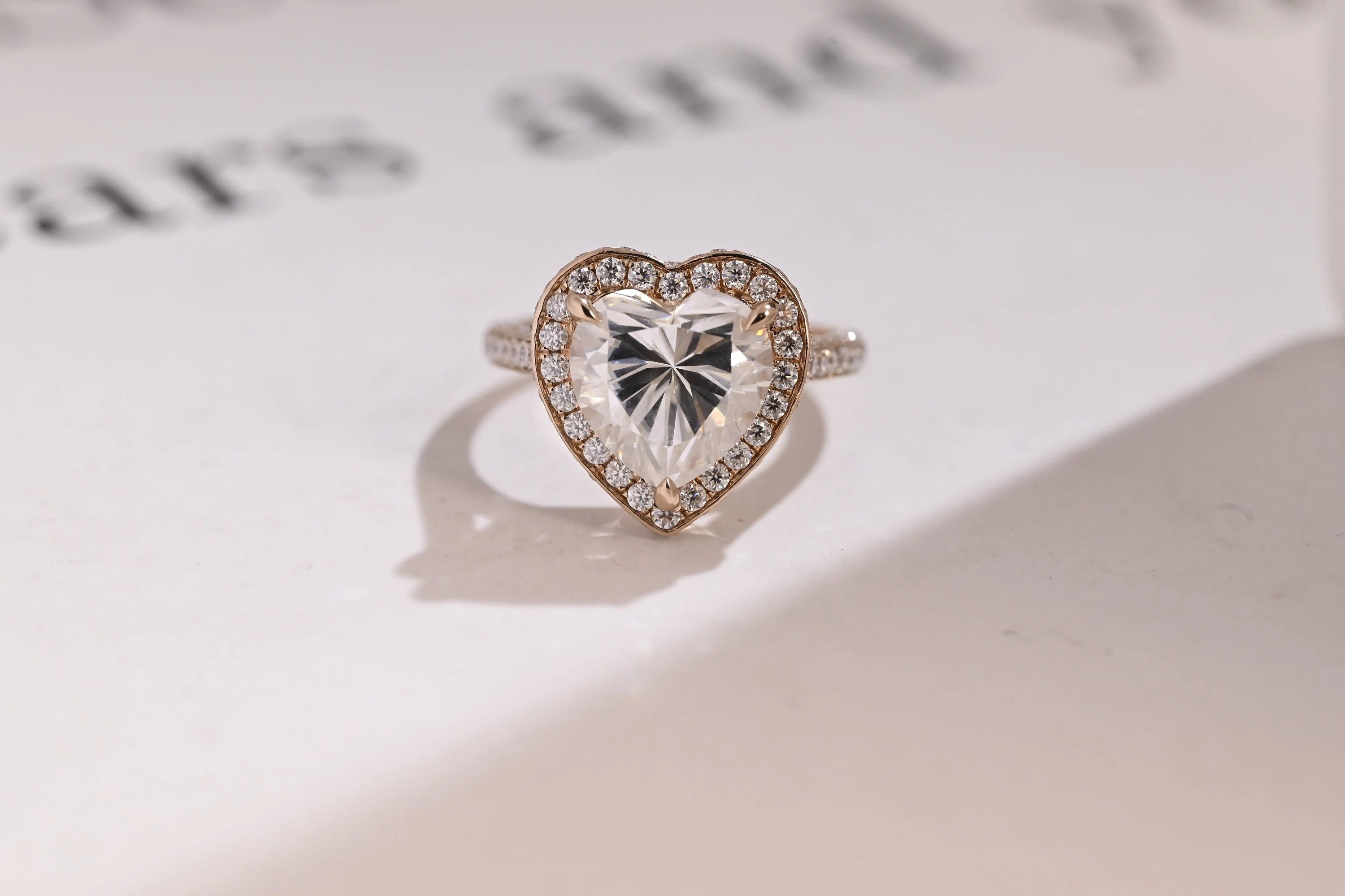 Solid Gold Halo Heart Cut Moissanite Engagement Ring Main image