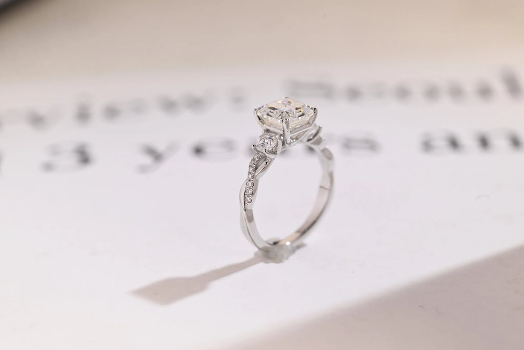Solid Gold Asscher Cut Moissanite Engagement Ring, Gift for Her,