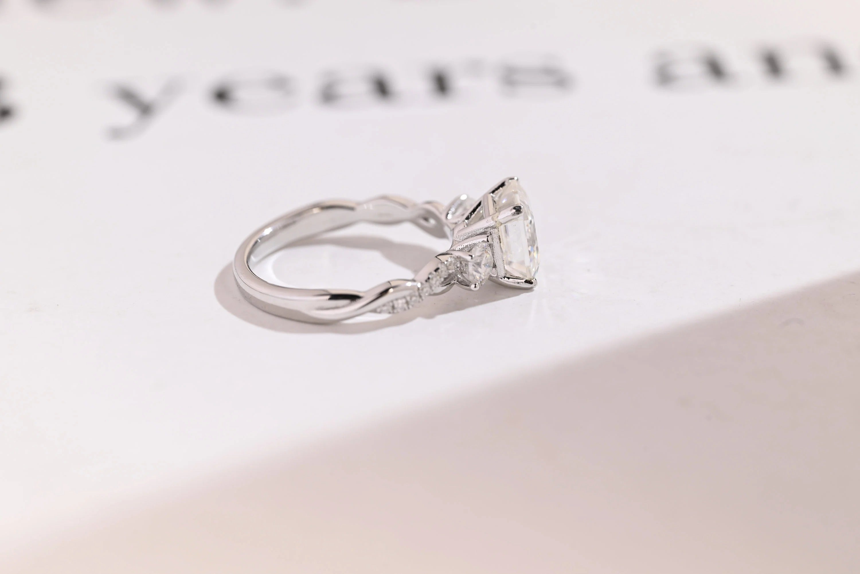 Solid Gold Asscher Cut Moissanite Engagement Ring, Gift for Her,