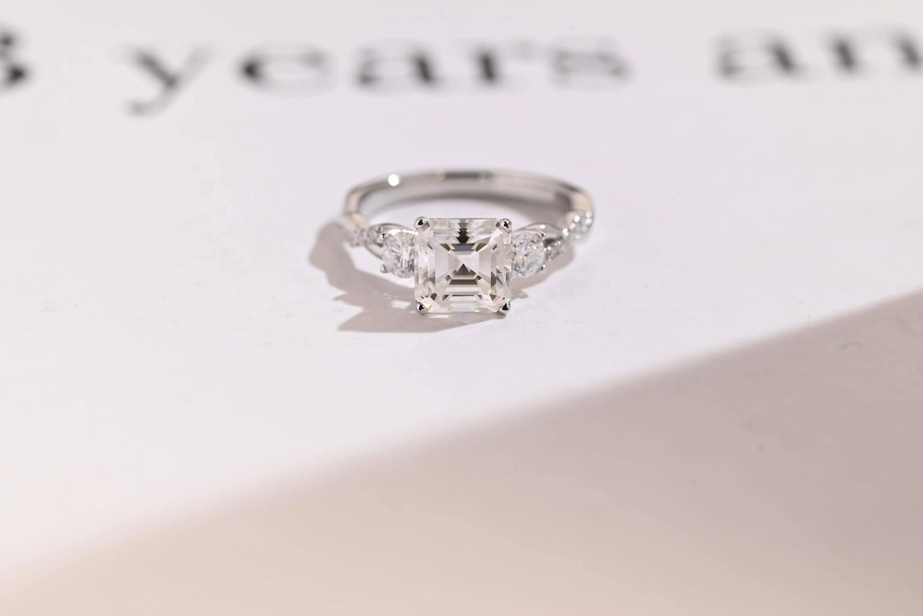 Solid Gold Asscher Cut Moissanite Engagement Ring, Gift for Her, Main image
