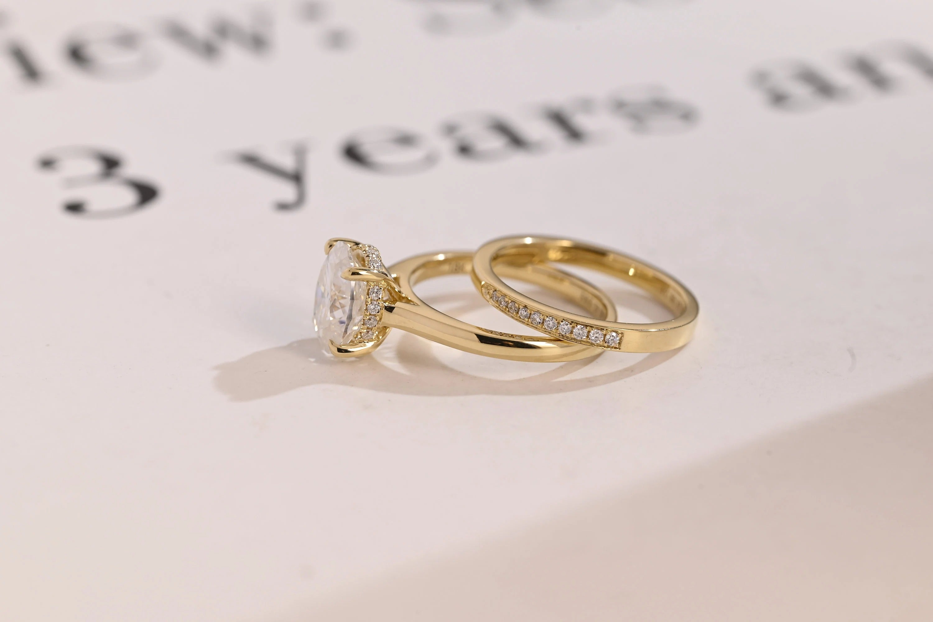 Solid Gold Oval Cut Moissanite Engagement Ring and Wedding Band Set, Gift for Her