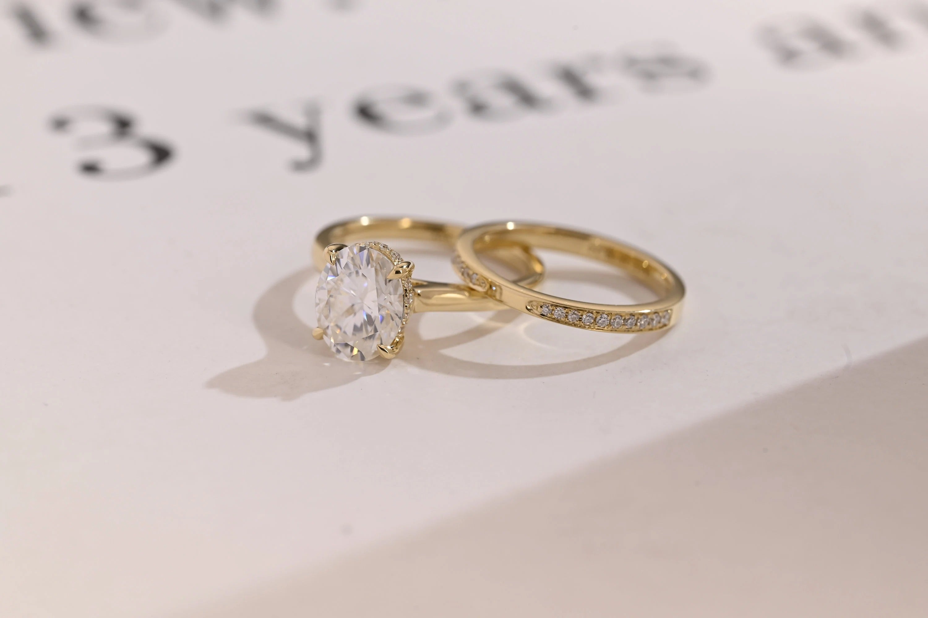 Solid Gold Oval Cut Moissanite Engagement Ring and Wedding Band Set, Gift for Her