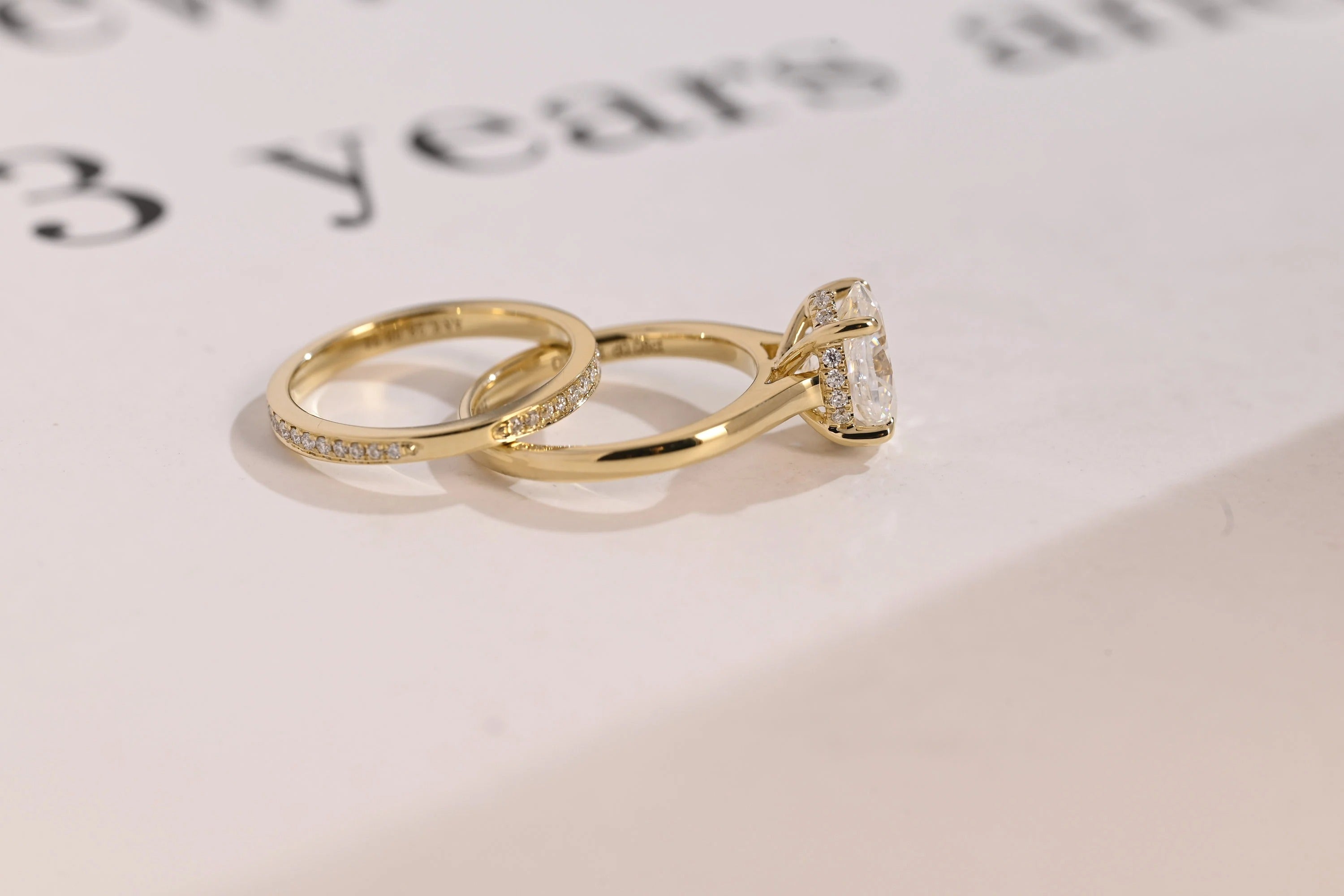 Solid Gold Oval Cut Moissanite Engagement Ring and Wedding Band Set, Gift for Her