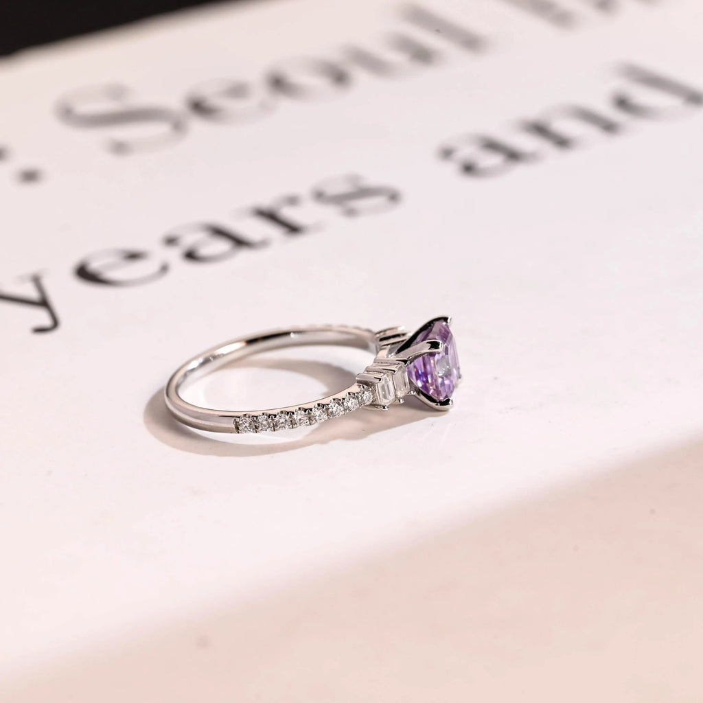 Solid Gold Asscher Cut Purple Lab Grown Sapphire Engagement Ring