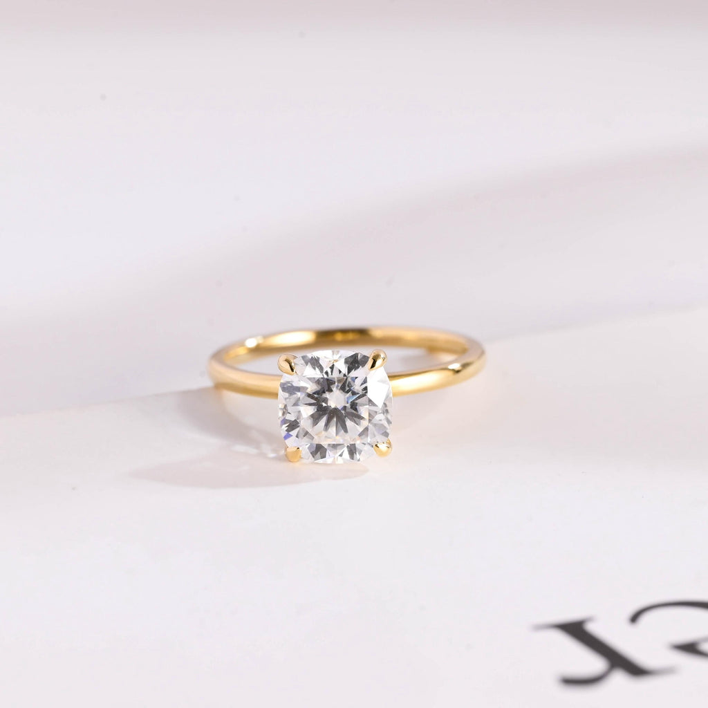 Solid Gold Cushion Cut Moissanite Engagement Ring, Promise Ring