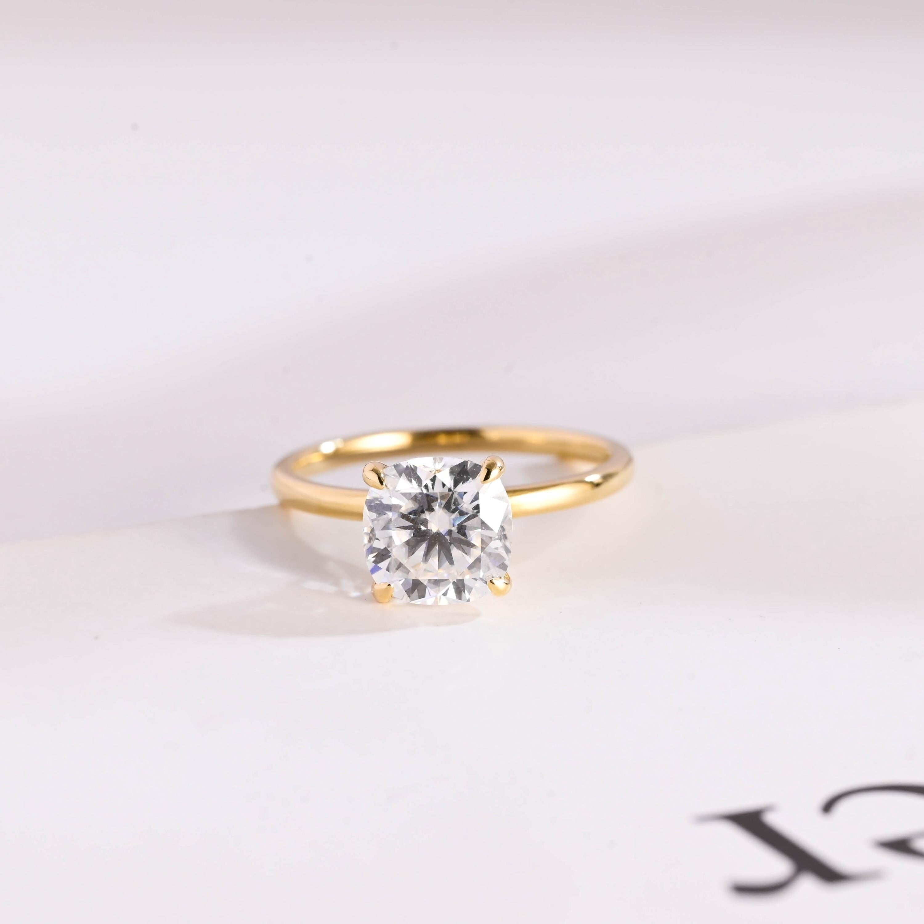 Solid Gold Cushion Cut Moissanite Engagement Ring, Promise Ring