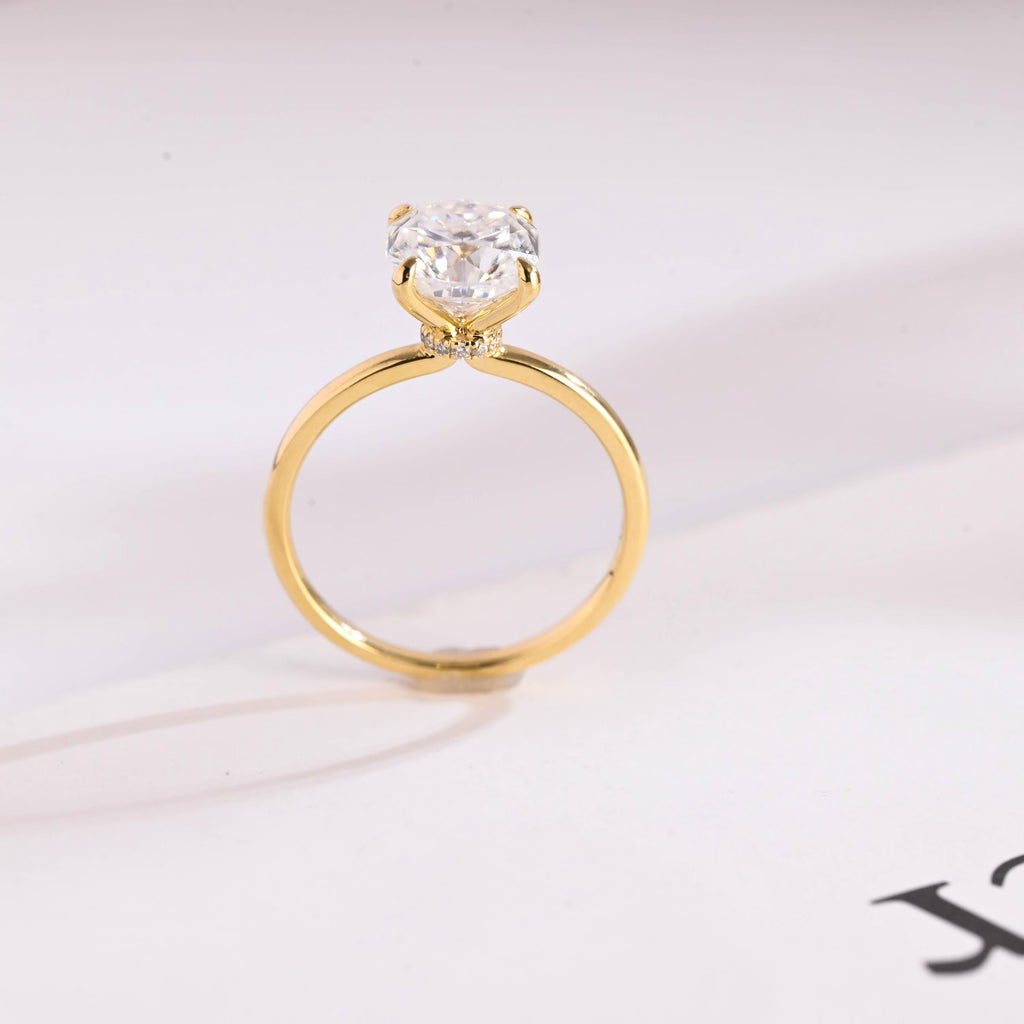 Solid Gold Cushion Cut Moissanite Engagement Ring, Promise Ring