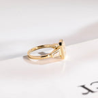 Elongated Emerald Cut Diamond Engagement Ring, Solid Gold Diamond Bezel Three Stone Ring, Anniversary Gift